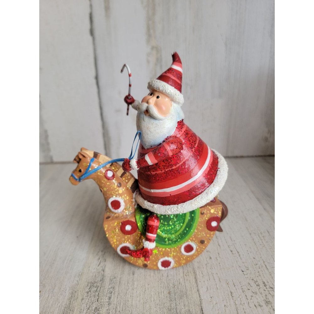 Unique glitter Santa Claus rocking horse‎ candy cane home figure Xmas